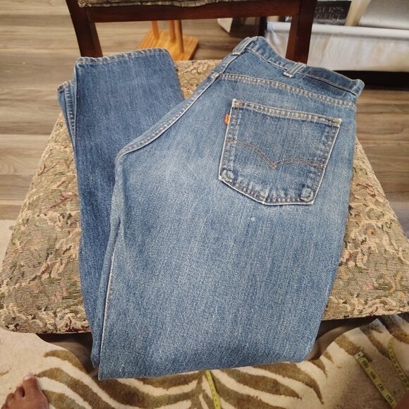 Vintage Orange Tag 70s or 80s , Levi Straus Jeans, 34 Waist 42 Length WORN - Picture 1 of 14